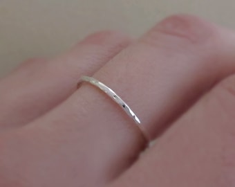 Hammered Stacking Ring in Sterling Silver - 1.3 mm Hand Hammered Round Thin Stacking Ring