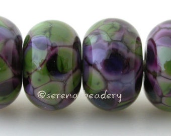 Lampwork Glass Bead Set VIOLET SPRING glossy & matte Handmade - TANERES purple green