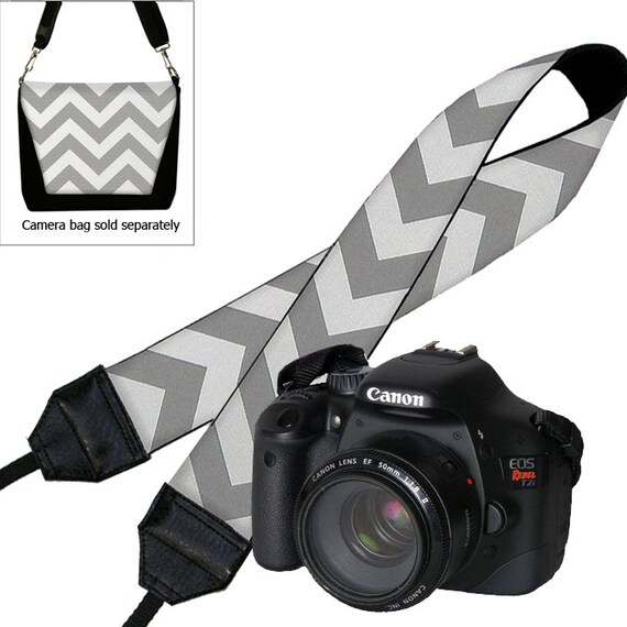 SUPER SALE  Camera Shoulder Strap for Women  Dslr Camera Strap Slr Chevron Strap Travel Camera Strap Nikon Canon Gray White Padded
