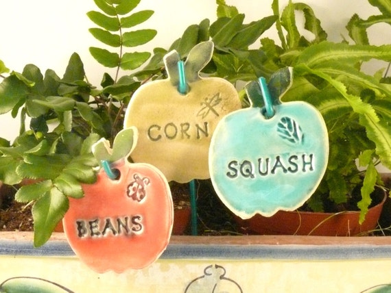 One Herb and Plant Marker  / Garden Plant Stakes / Ceramic Identification Tags   Earth Day Gift
