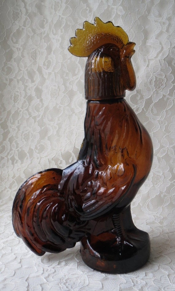 glass to 1/4 how cut Amber Retro Bottle Glass Rooster Vintage
