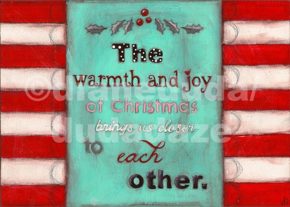 Original Folk Art Christmas Painting on Wood Warmth and Joy