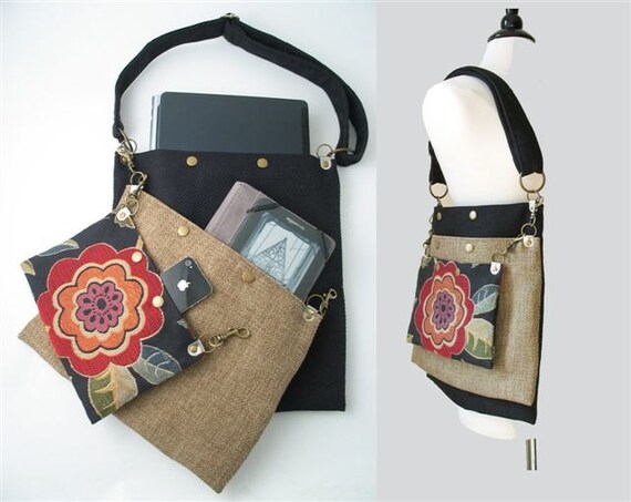 detachable 3 section tote bag laptop messenger travel purse
