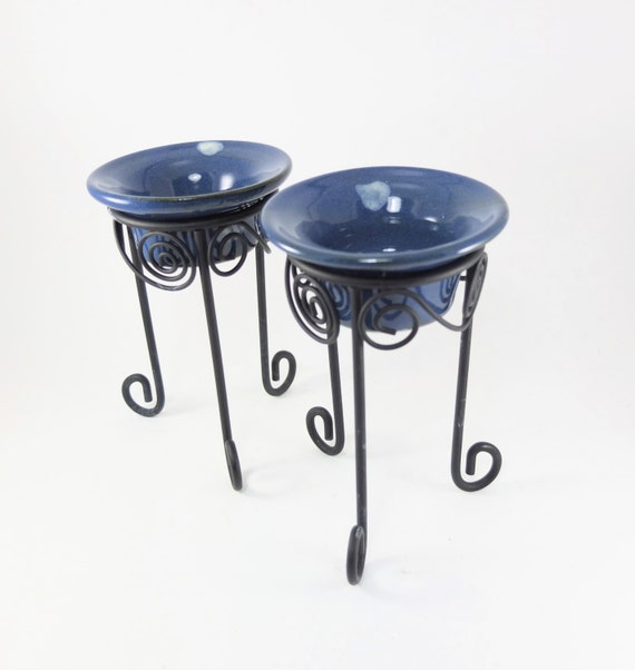 blue candle holders