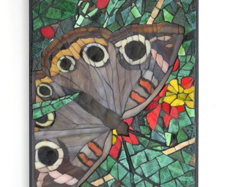 Butterfly Wall Art Mixed Media Mosaic Mangrove Buckeye Artisan Original Design Stained Glass and Smalti OOAK Small Unique Art MosaicSmith
