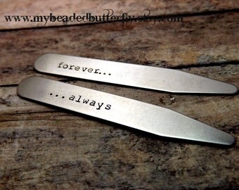 Men's-personalized-collar stays-Father's Day-men's gift-handstamped-always-forever-groom-groomsmen