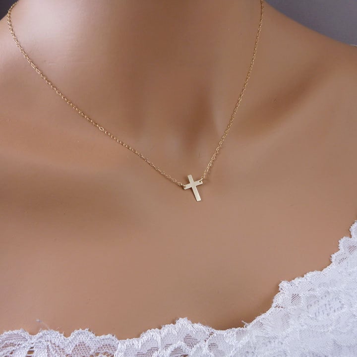 Tiny Gold Cross Necklace 14k Gold Filled Cross Charm Small