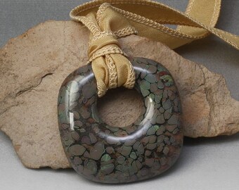 Square Pate de Verre Fused Glass Pendant Bead Necklace
