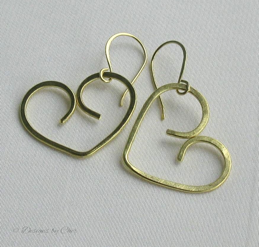 Brass Open Heart Earrings Hammered Metalwork by DesignsbyCher