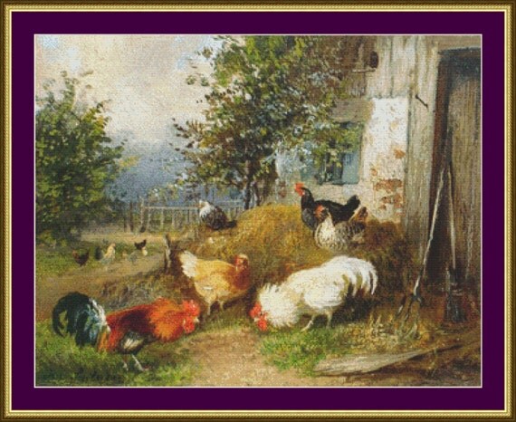 Chicken Yard Counted Cross Stitch Pattern | Etsy