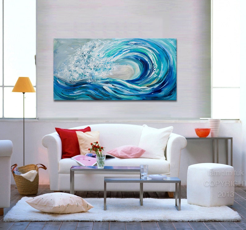 Original abstract painting sea art Rolling Wave large Oil