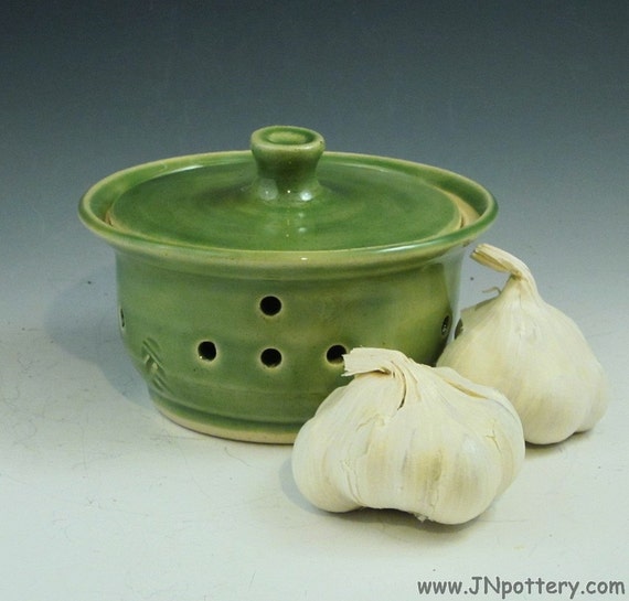 Stoneware Garlic Keeper Jar Ceramic Pierced Storage Vessel