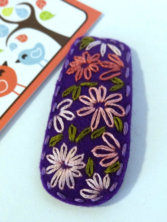Hand Embroidered Holland Wool Felt Hair Clip by Neskat on Etsy