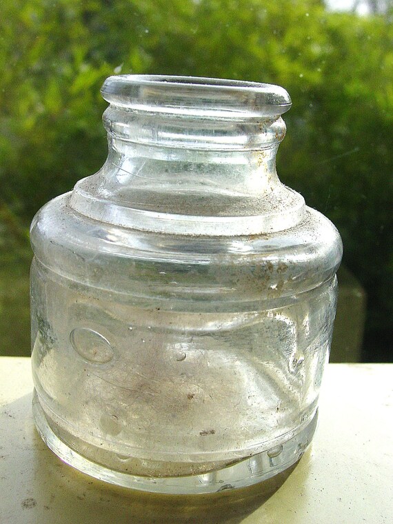 Antique Ink Bottle Vintage Round Glass by GoodlookinVintage