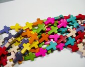 Cross Beads - Multi-color turquoise howlite - 16" strand -16mm, 25 beads
