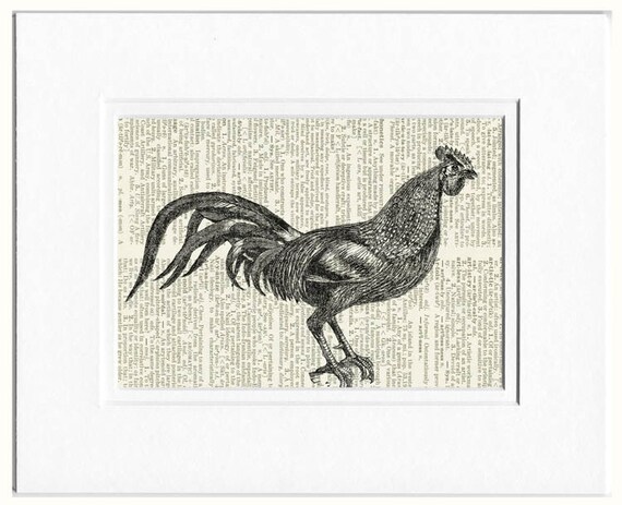 rooster print vintage rooster printed on vintage by FauxKiss