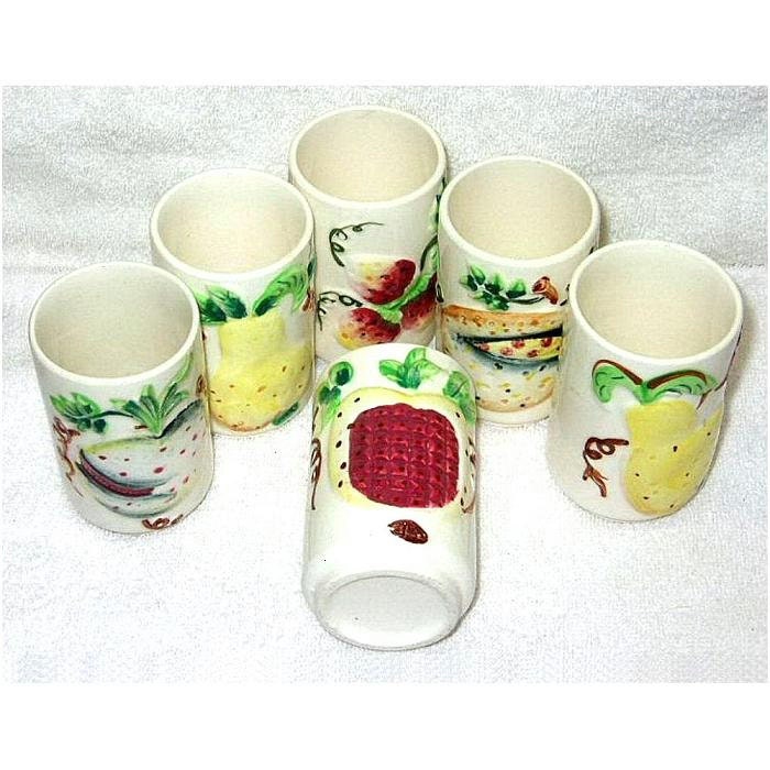 Vintage Ceramic Juice Glasses x6 Fruit Motif circa 1960s