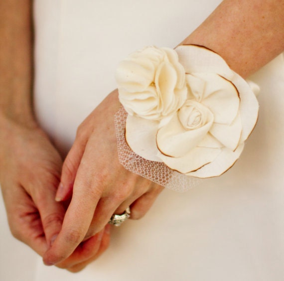 Items similar to Fabric Flower Wrist Corsage - Weddings, Wedding