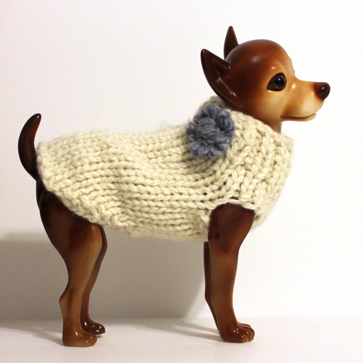 Hand Knit Ivory Dog Sweater w/ Flower by NandoKnits on Etsy
