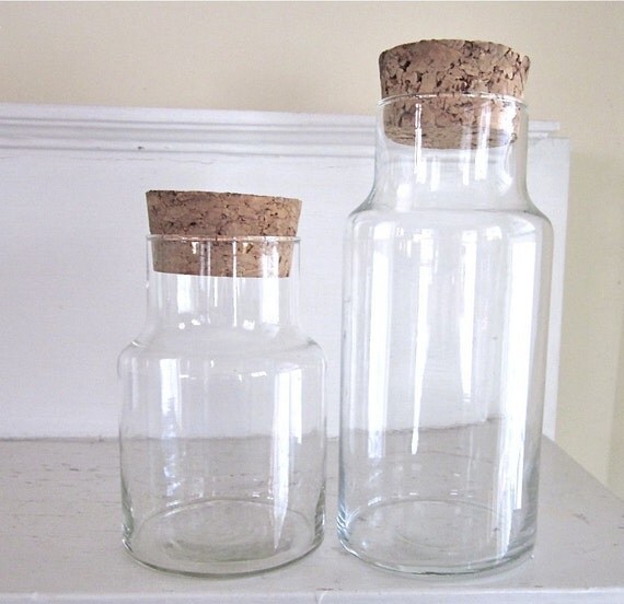 Modern Tall Glass Jars Cork Tops set of 2 by Fishlegs on Etsy