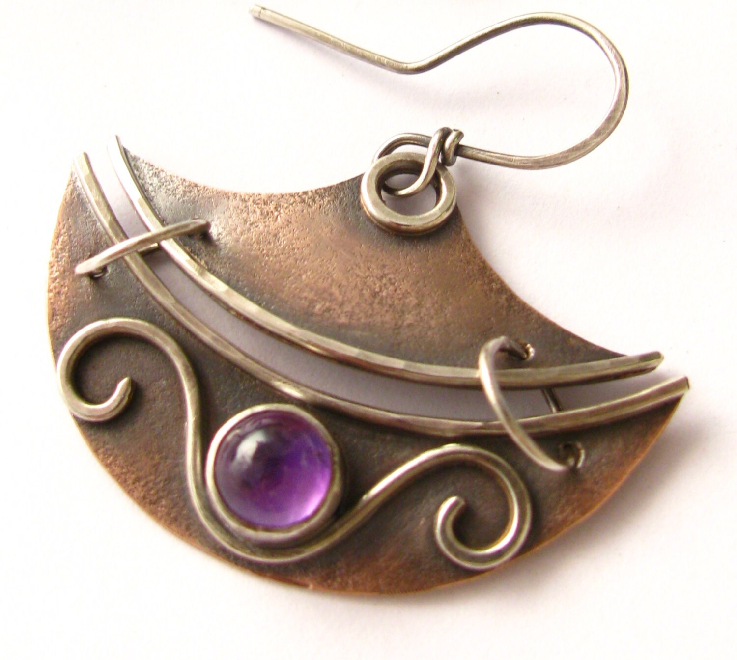 Amethyst Copper Tribal Earrings Sterling Silver Copper