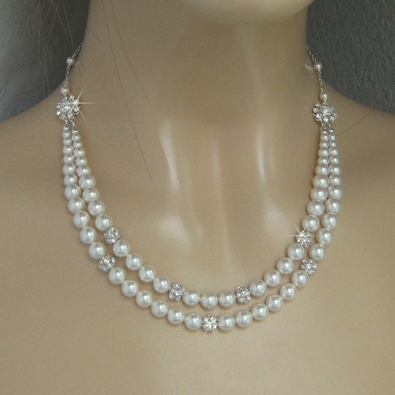 Double Strand Pearl Necklace Fire Ball and Pearl by JaniceMarie