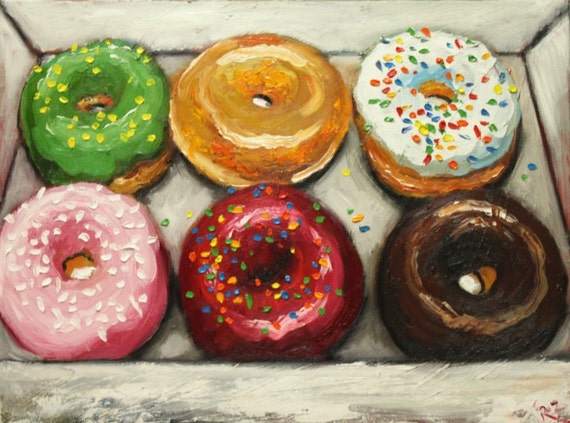 Donuts still life painting 15 18x24 inch original oil painting