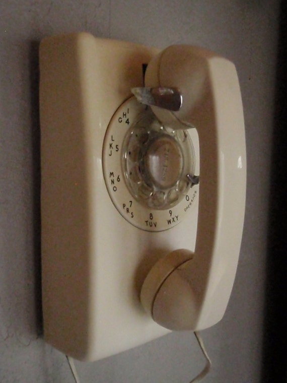Vintage Rotary Wall Phone 1980s Creamcolored Western