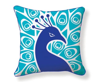 Items similar to Peacock Pillow, Decorative Throw Pillow, Turquoise ...