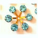RESERVED-6 Vintage SWAROVSKI beads brass setting flower with light blue rhinestone crystals 14mm