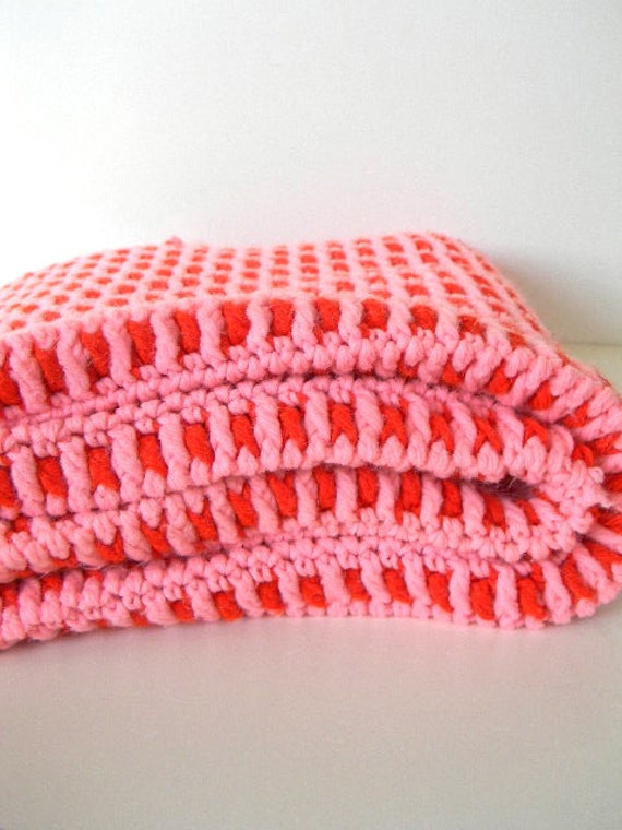 vintage pink and red blanket throw afghan by pillowhappy on Etsy