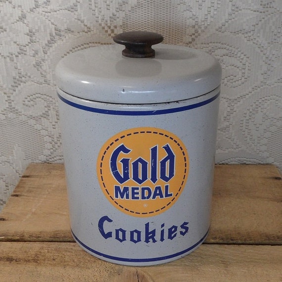 Vintage Ransburg Gold Metal Cookie Tin