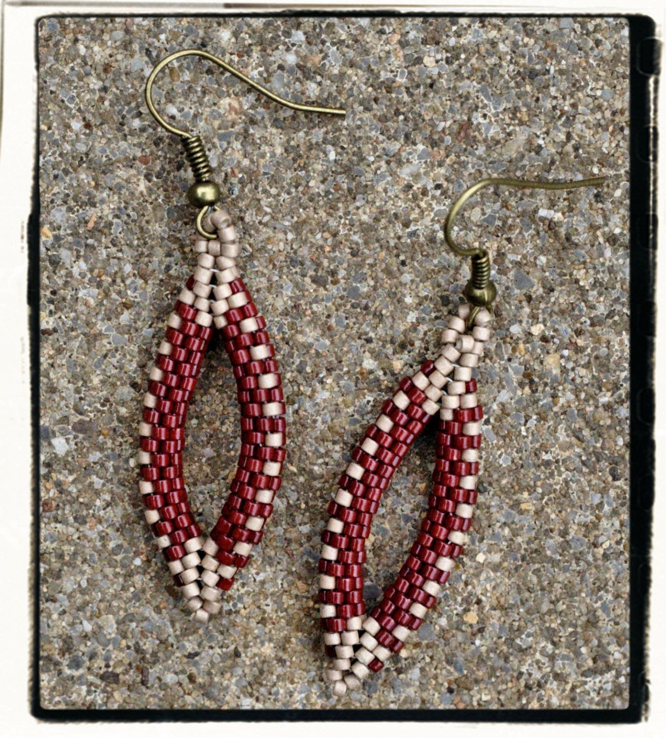 Boutique custom pointed OVAL beaded peyote earrings in BRICK