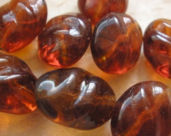 Vintage Glass Beads (10) German Rootbeer Pressed Beads