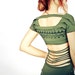 Forest olive Green Aztec stencil top, layered design, open back t shirt, S/M