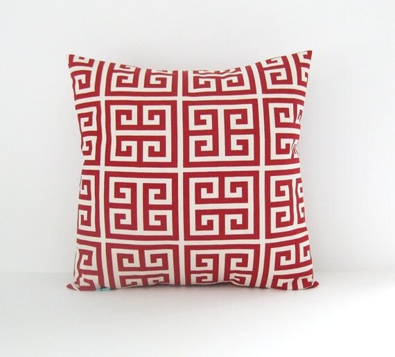 Greek Key Pillow Cover Red Pillow Decorative Pillow Accent