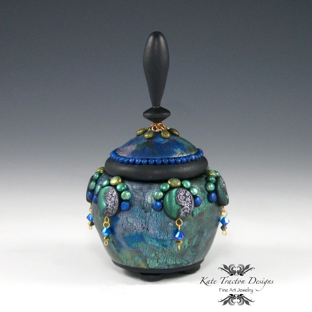 Green Crackled Polymer Clay Pot by KateTractonDesigns on Etsy