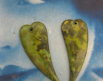 Verdigris Patina Brass Heart Charms 534VER x2