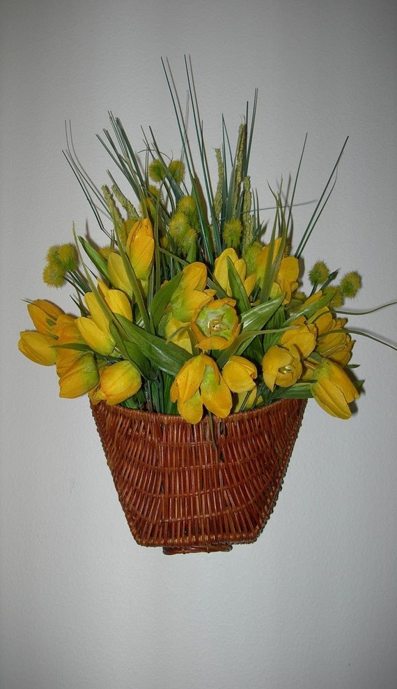 Baby Yellow Tulip Silk Floral Wicker Wall by silkwormflorals on Silk Floral Wall Arrangements id=68894