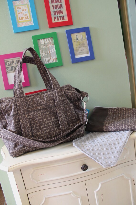 Items similar to Large Fabric Diaper Bag Set with Changing Pad and Burp
