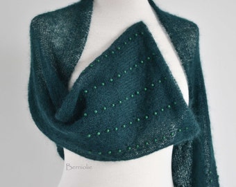 Knitted shrug, mohair, dark green, beads, I975