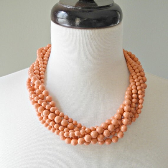 Items similar to Gathered Twist Necklace - in Coral - Twisted multi strand necklace on Etsy