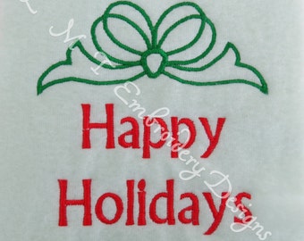 Happy Holidays Bow1 - 2 sizes - 4x4 & 5x7 Hoops