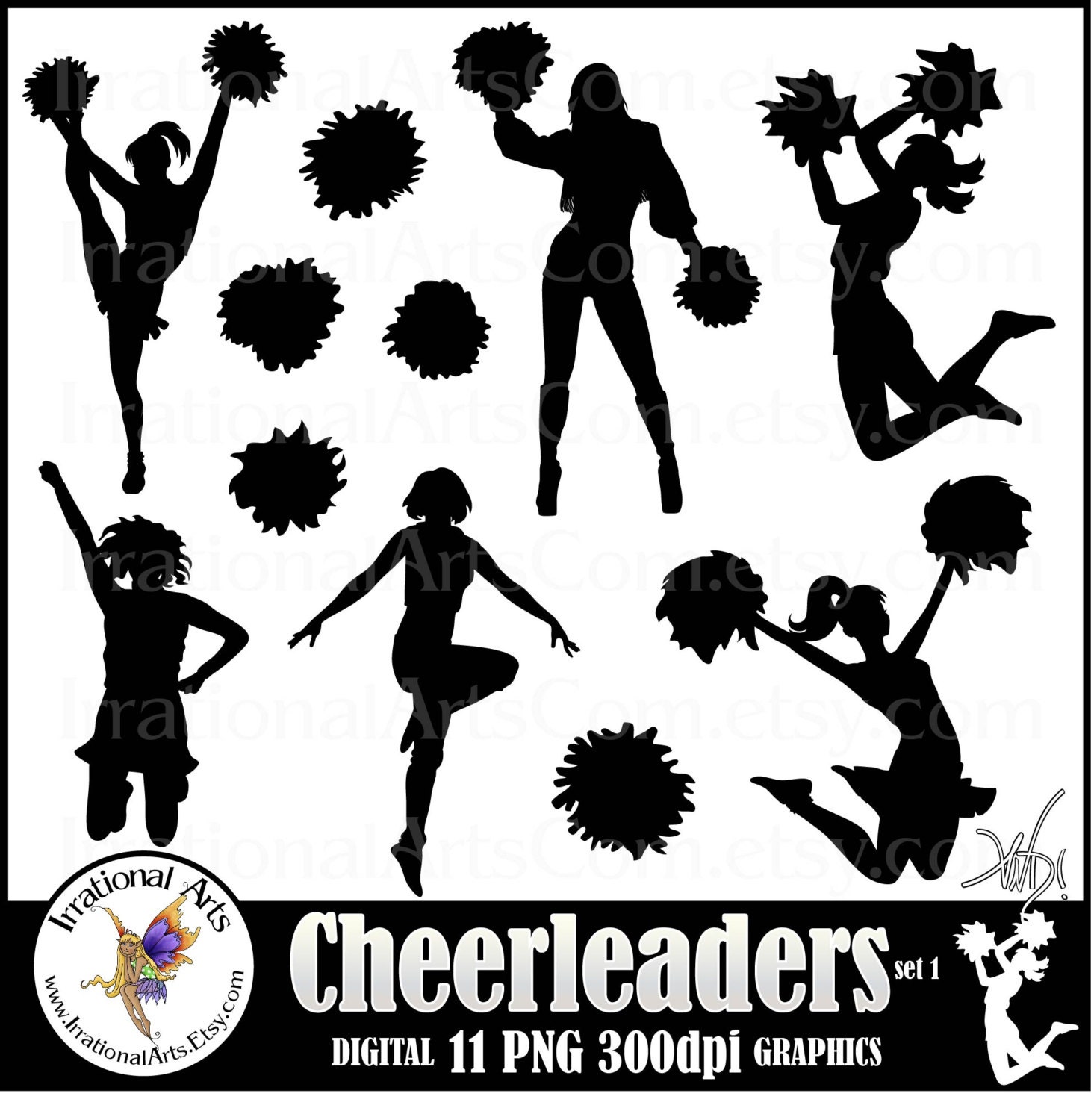 Cheerleader Silhouettes 11 png & jpg digital cheerleader