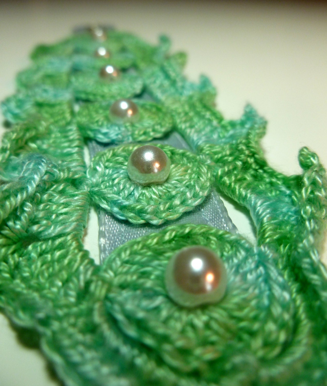 Pearl Crochet Bracelet Seafoam by BozzieBoyDesigns on Etsy