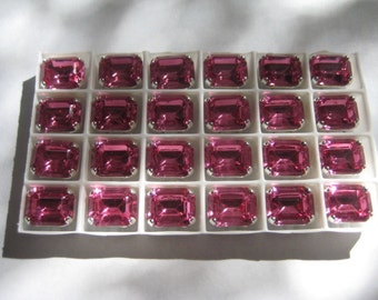 Lot of 4 10x8mm Rose Octagon Shaped Swarovski Rhinestones in Sew on Settings