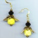 Bee Earrings . Small Bee . Yellow Glass Beads . Brass Filigree Wings . Faceted Black Crystal Beads - I'm a Bee by enchantedbeas on Etsy