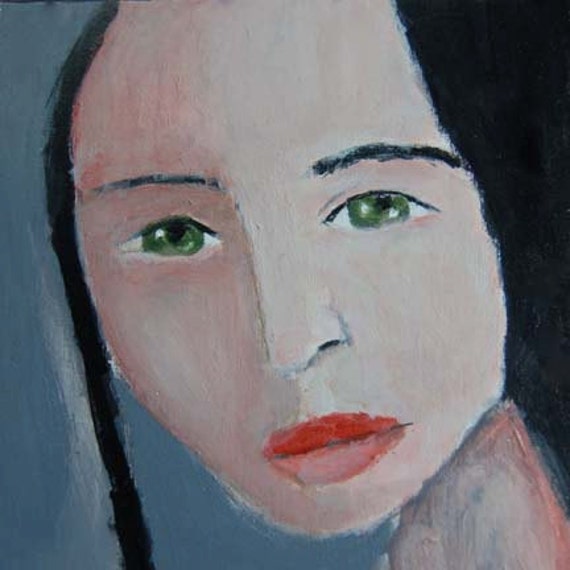 Acrylic Portrait Painting Girl, Face, Black, Gray 6x6 canvas board