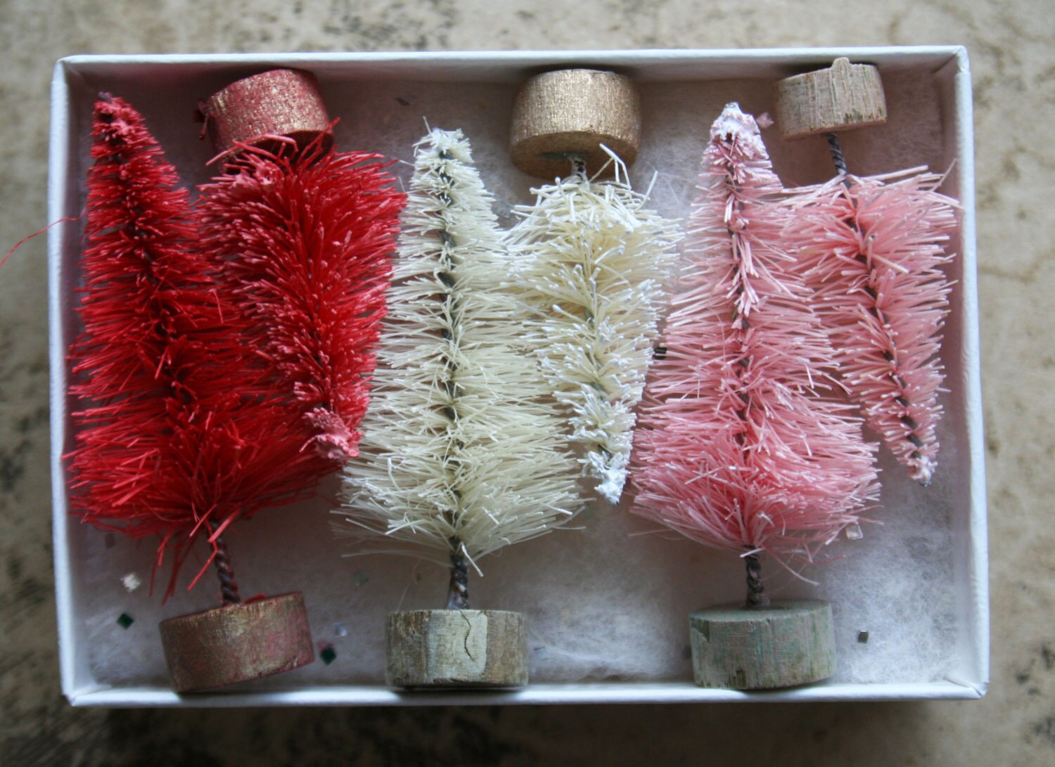 Valentine Sweets Red, Cream, and Pink Candyland Bottle Brush Trees