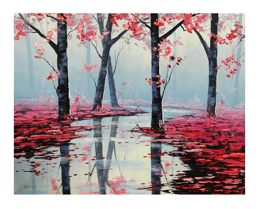 PINK WALL DECOR Pink Painting Landscape trees by Listed
